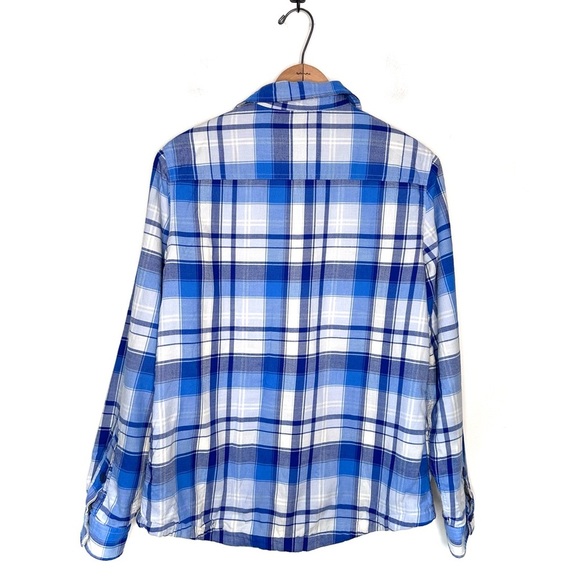 L.L. Bean Women's Fleece-Lined Flannel Shirt Snap-Front Plaid Blue Capri Size S - Picture 5 of 12
